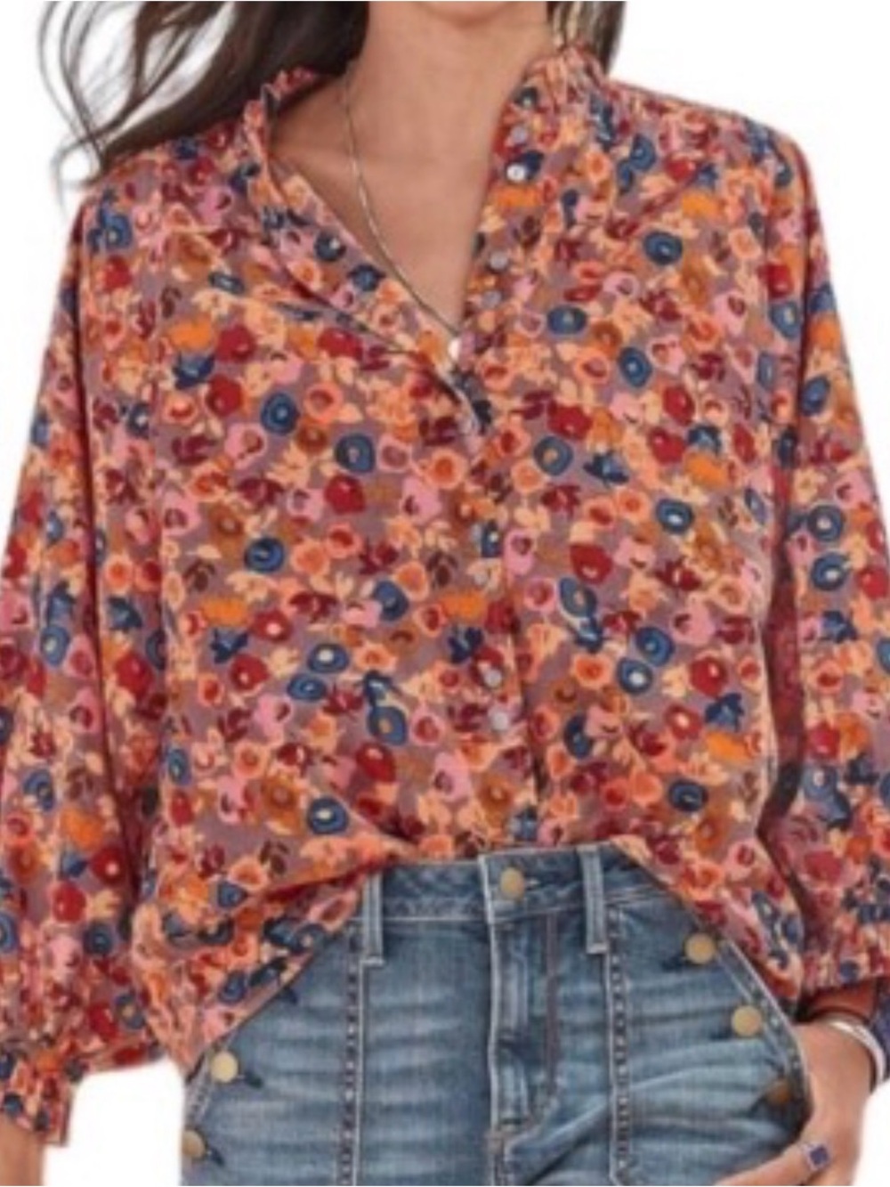 Sundance "Laurel Bloom" (Or Dorthea Bloom) Floral Ruffle Collar Blouse